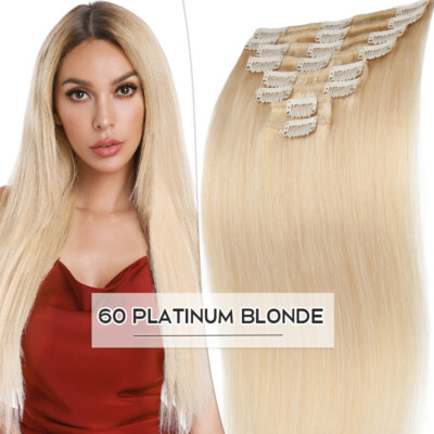 Double Weft Clip In 100% Human Hair Extensions Soft & Thick Full Head 8 Pieces