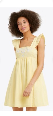 NWT Draper James Women's Yellow Maddie Embroidered Babydoll Dress- Size M