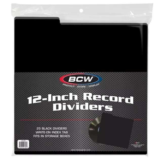 VINYL ACCESSORIES - 12 INCH RECORD DIVIDERS - WITH TAB - BLACK 25CT - S8200z