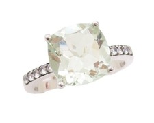 925 Sterling Silver Vintage Square Ring Green Amethyst  Topaz  Sz 7 RG30034