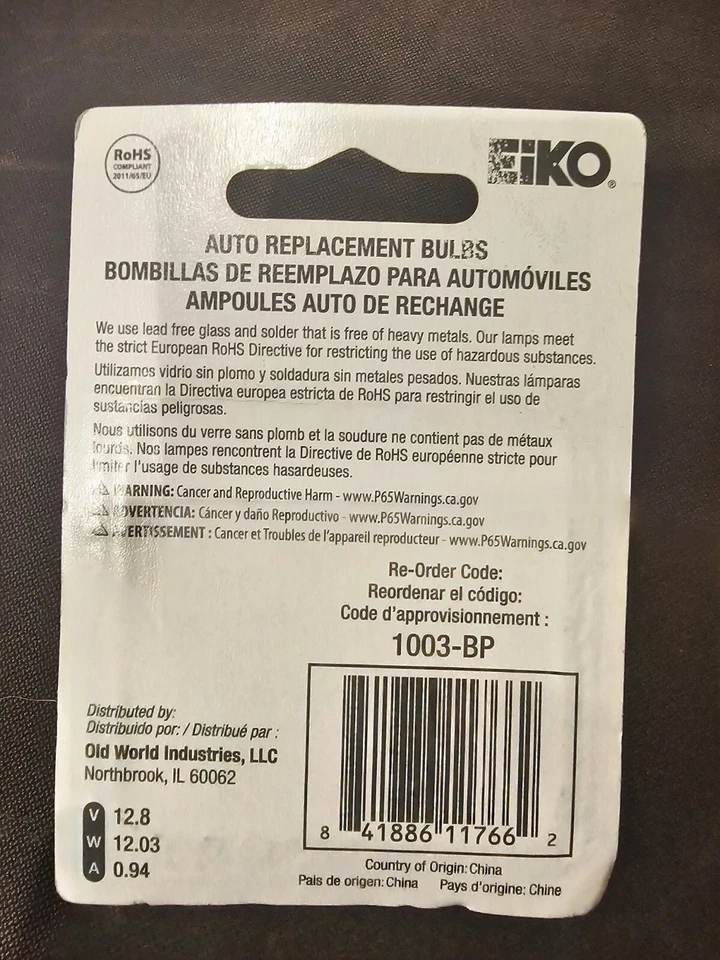Bombillas de repuesto automáticas Eiko 1003 Qt.2 Foto 3 de 4