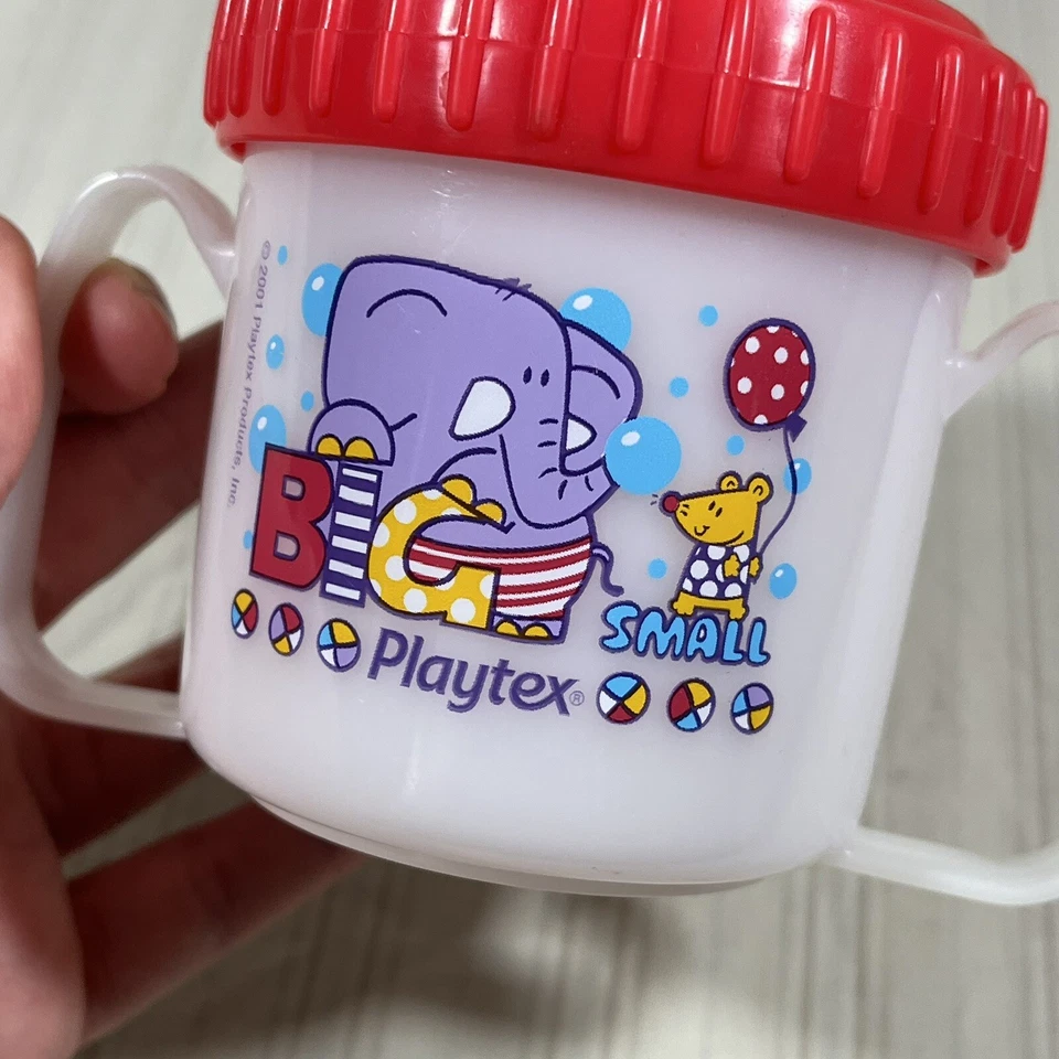 Vintage Playtex 2001 Dos Mangos Sippy Cup Elefante Rojo Azul con Válvula Y2K I1 Foto 3 de 4