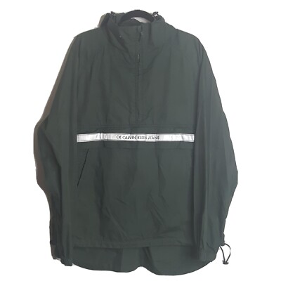 Calvin Klein Mens Green Reflective Spellout Hooded Jacket Size Large