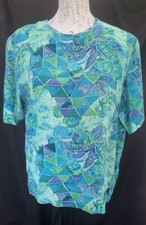 Vintage Christie  Jill Short Sleeve Silk Blouse Abstract Keyhole M