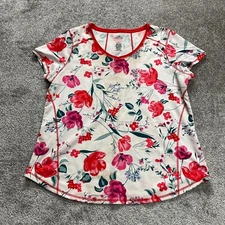 St. John's Bay Active Shirt Womens Large White Floral Lightweight Stretch Ladies