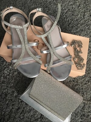 Silver Sandals Size Plus Clutch Bag UK