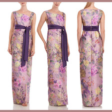 NEW $298 KAY UNGER [ 4 ] Cosette Floral Print Column Gown Purple Woodrose #J399