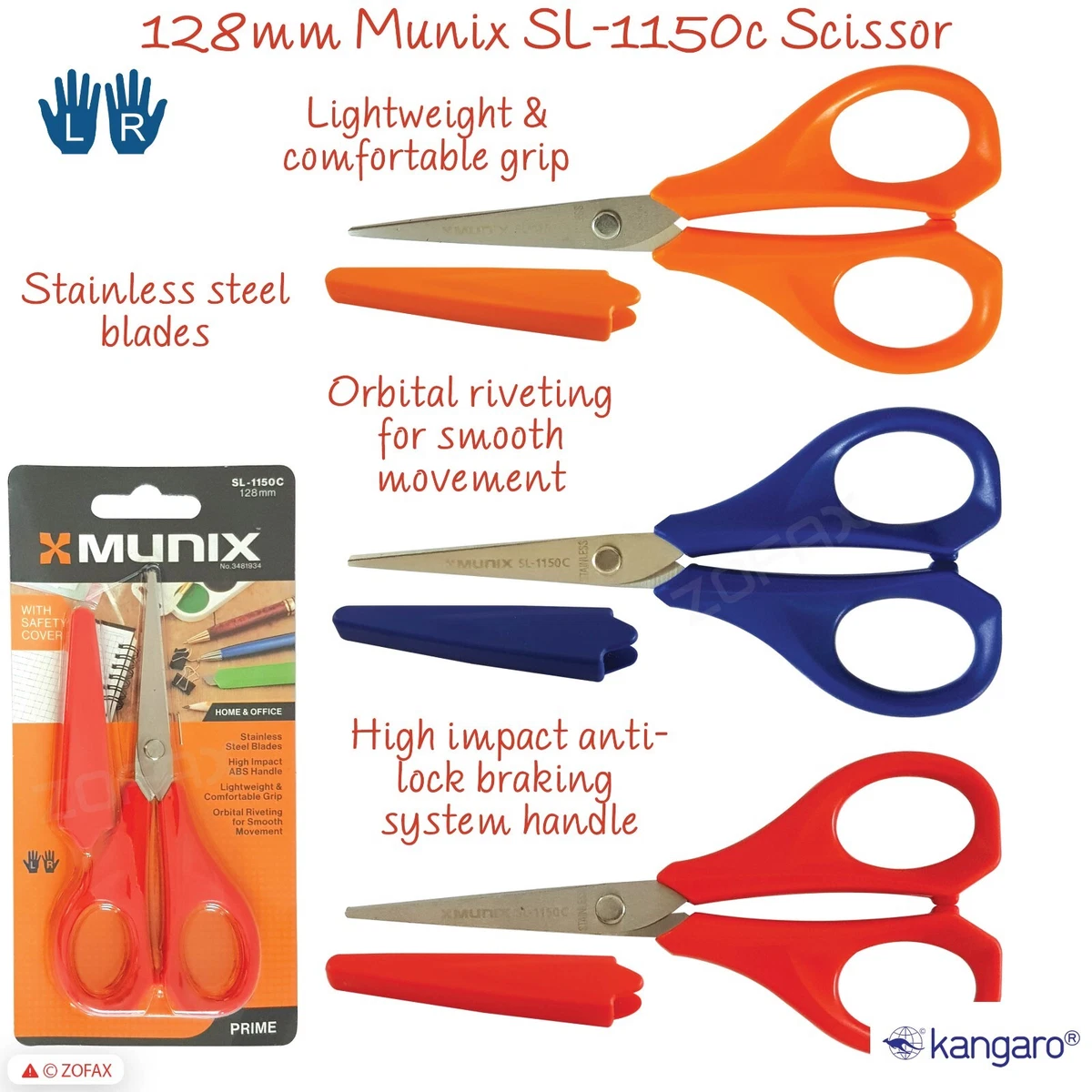 KANGARO 128mm 5inch Multi Purpose Scissors With Safety Cover Left Right Handed