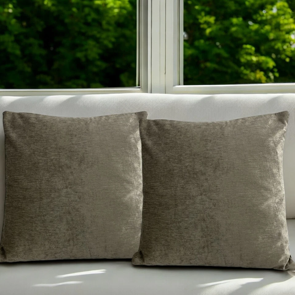 SET OF 4 Champagne Brown Plain 18x18"/45x45cm Elegant Cushion Covers Sofa - Image 3 of 4