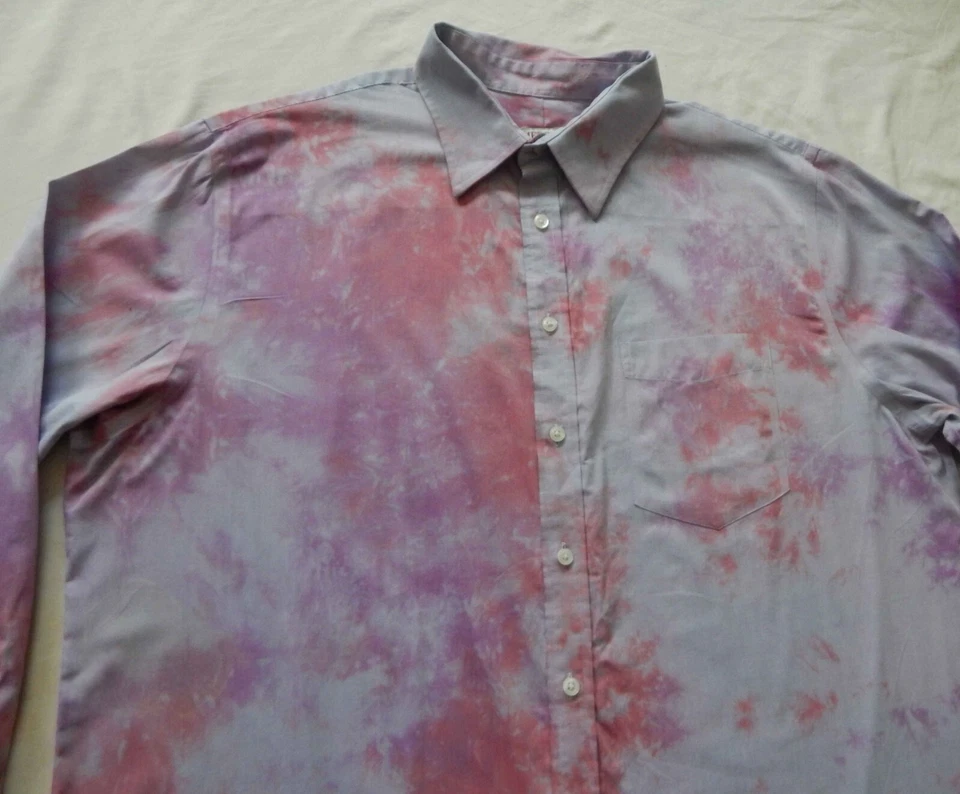 Camisa Tie Dye Rosa Púrpura Azul Manga Larga Abotonada - XL Para Hombre Hecha a Mano Foto 4 de 4