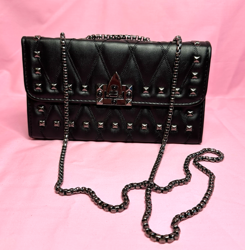 Y2K Look  Black Quilted Studded  Purse w/ Chain  Crossbody or Shoulder - Picture 1 of 11