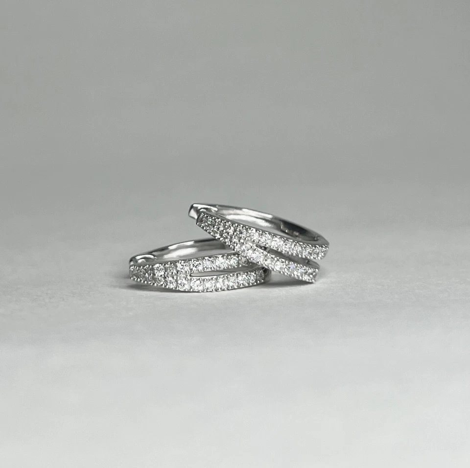 1/2 Ct Round Lab Created Diamond Hoop Earrings 14K White Gold Finish - Image 2 of 4