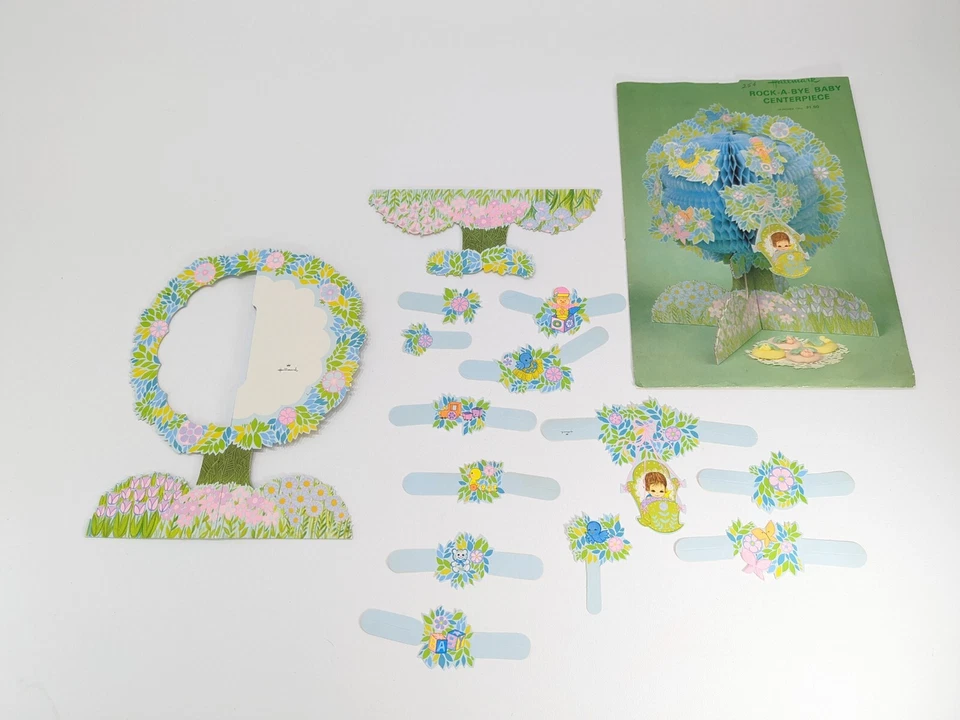 Centro de mesa vintage Hallmark Honeycomb 11" Rock-A-Bye árbol de bebé cuna ducha Foto 3 de 4