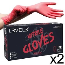 BARBER SALON L3VEL3 HAIR NITRILE DISPOSABLE GLOVES LARGE 100 PC RED 2 PACK