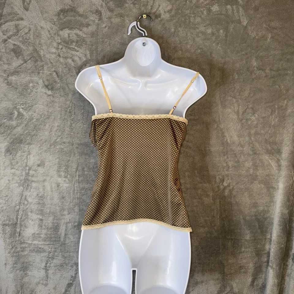 Camiseta sin mangas vintage The Limited Y2K marrón lunares encaje ribete talla mediana coqueta Foto 4 de 4
