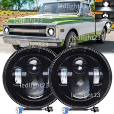 Fit Chevy C10 C20 C30 G10 G20 K10 Halo 7"Round Led Headlight H4-H13 Hi/Lo Bulb