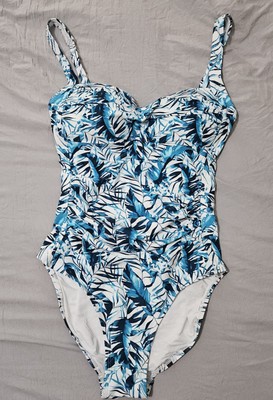 Nip Tuck Joanne Twist Front Multi Fit Cup Tummy Ctrl Ruched Sides Blue Leaves 6