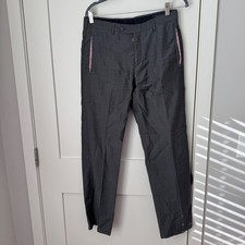 Prada Mens Grey Micro Pattern Trousers Pink Contrast Trim Made in Italy Size 48