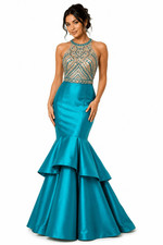 Morilee Turquoise Beaded Two Piece Prom Dress 00