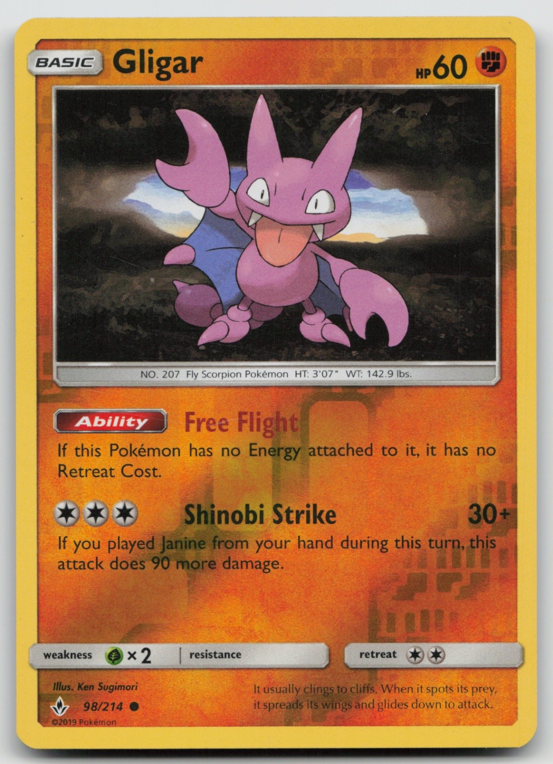 Reverse Holo Gligar 98/214 SM - Unbroken Bonds Common Pokemon TCG Card
