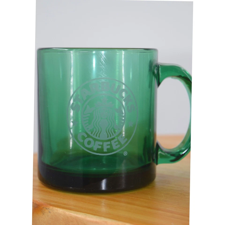 Juego de 2 tazas de café Starbucks vintage con logotipo de vidrio verde hechas en EE. UU. coleccionables Foto 2 de 4