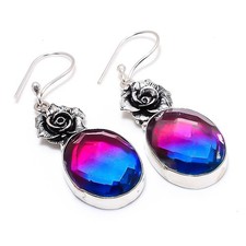 Bi-Color Tourmaline Gemstone Handmade Jewelry Earring 1.97 "