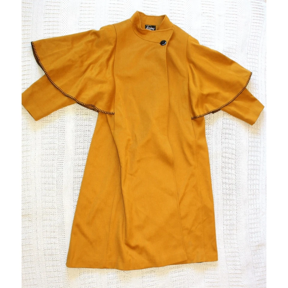 VTG 70'S Loring Forstmann Wool Blend Coat 2X Mustard Cape Old Money Goblincore - Image 4 of 4