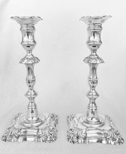 TALL GEORGIAN STERLING SILVER CANDLESTICKS (28cm)-Creswick & Co.Sheffield, 1836.