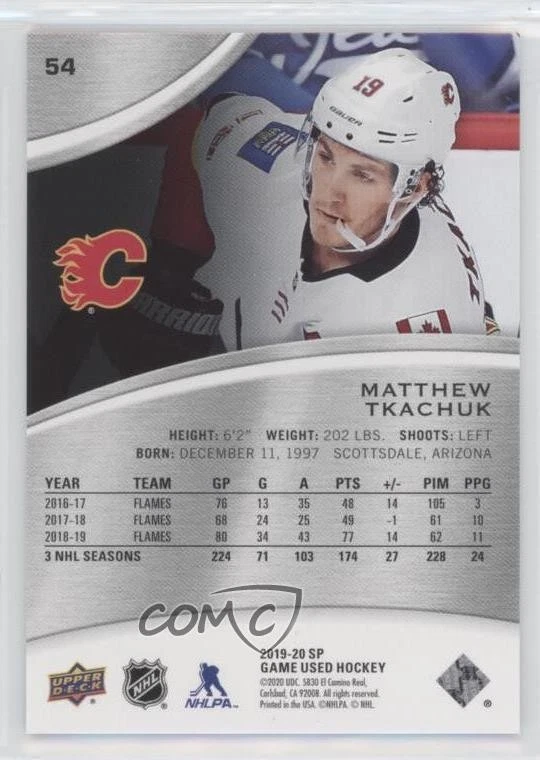 2019-20 Upper Deck SP Game Used Rainbow /275 Matthew Tkachuk #54 - Image 2 of 2