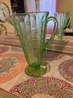 Jeannette Floral Poinsettia Depression Glass Green Hard to Find Lemonade Pitcher