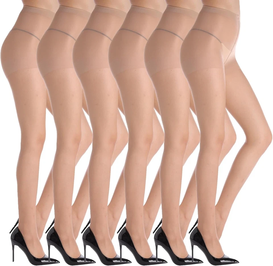 6 pares de pantimedias transparentes 20D para mujer Control Top Foto 3 de 4