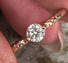 Genuine Moissanite Ring 14K Gold on Solid 925 Thin Dainty Hand Hammered SZ 8.5