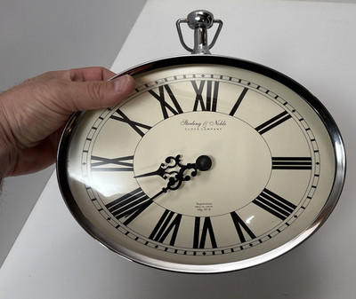 TESTED Pocket Watch Large White Roman Numeral Wall Clock w/Finial 9.75'' X 7.5''