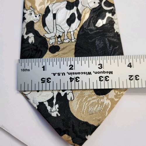 Renaissance Men's Necktie Novelty Print Happy Cows Black & Brown Tie Farmer Gift - Picture 8 of 8