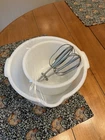 Vtg Glasbake Mixmaster Sunbeam Large And Small White Milk Glass Mixing Bowls