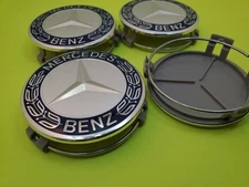 4x Mercedes Benz Center Caps ( A Set ) Dark Blue 2.95Inch/75mm Fits Most Models