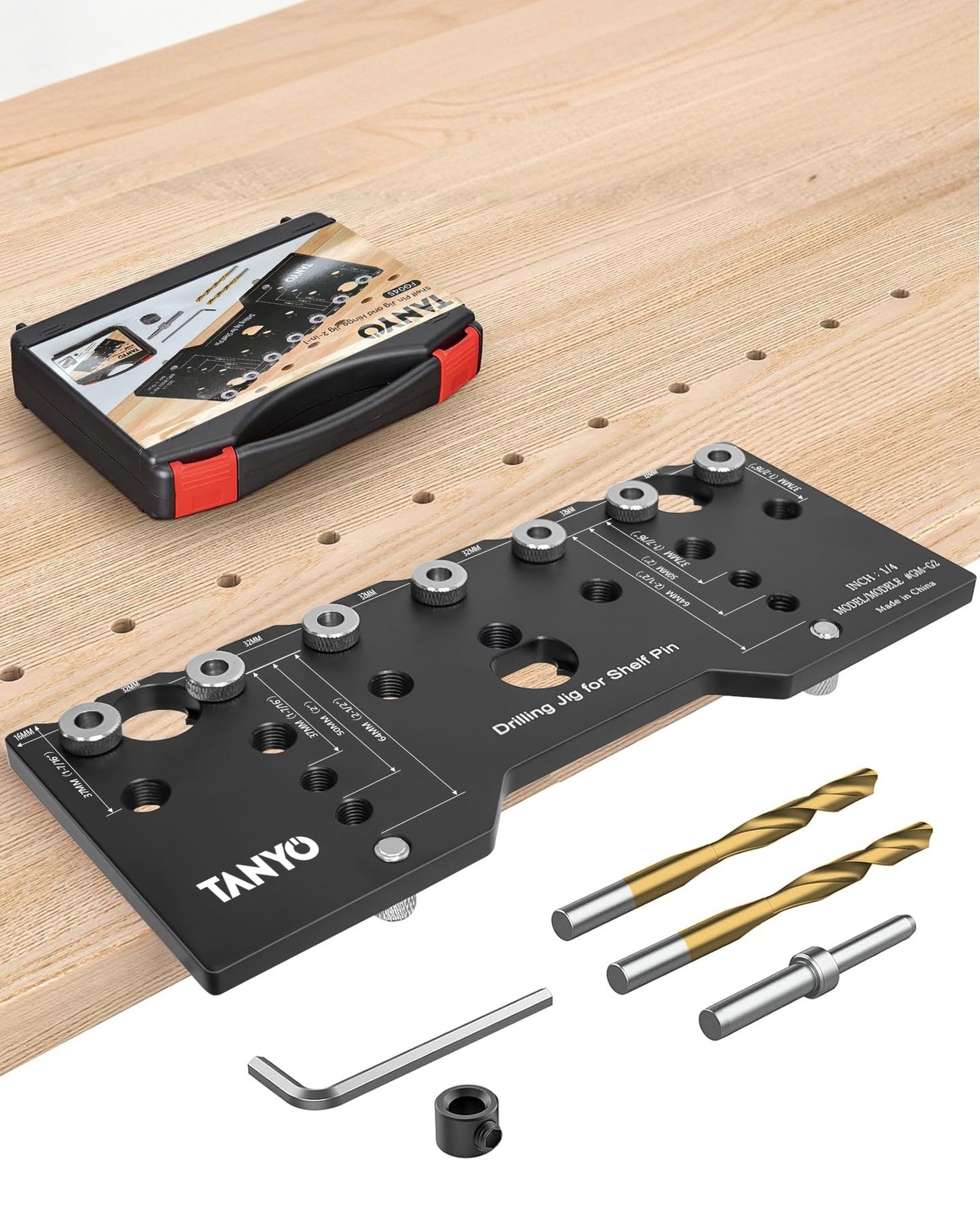 TANYO Shelf Pin Jig 7 Holes, 1/4 Inch Adjustable Shelf Pin Drilling Jig, Alum...