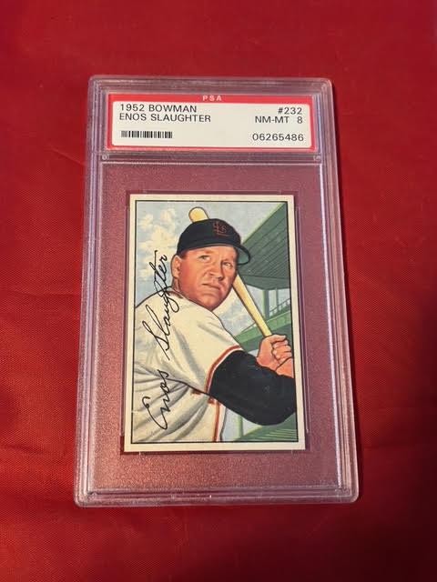 ENOS SLAUGHTER #232 1952 BOWMAN SET BREAK BASEBALL PSA NM-MT 8