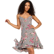 Katia Rae Grey Pink Floral A-Line Mini Dress Prom Event Party Juniors XS