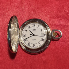 Colibri Quartz Full Hunter Pocket Watch White Roman Dial Date Indicator