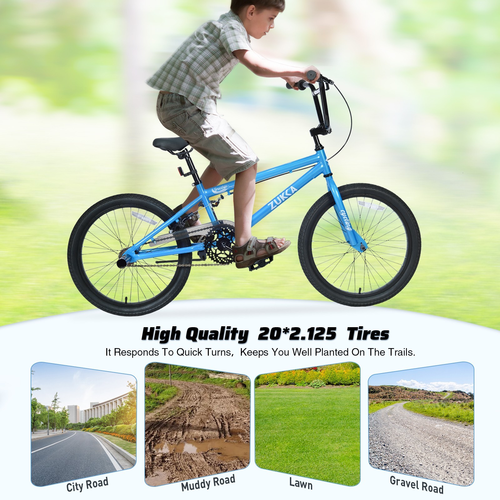BMX Style 20 Inch Kids Bike for Boys/Girls Bicycle Ages 7-10 Years Old，Blue