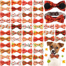 50 Pcs Fall Dog Bow Ties Bulk, Autumn Collar Accessories Detachable