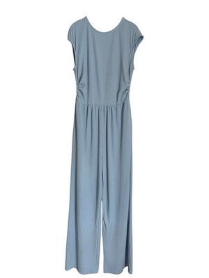 PrettyGarden Jumpsuit Womens Medium Blue Sleeveless Wide Leg Pleated Knit Lounge