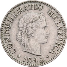 [#1512493] Switzerland, 10 Rappen, Libertas, 1943, Bern, Copper-nickel, AU, KM:2