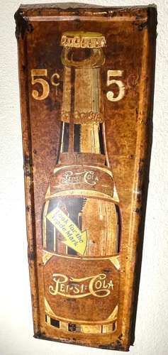 Vintage Ist  1906 Pepsi=Cola Tin Advertisement Sign 49"x16"