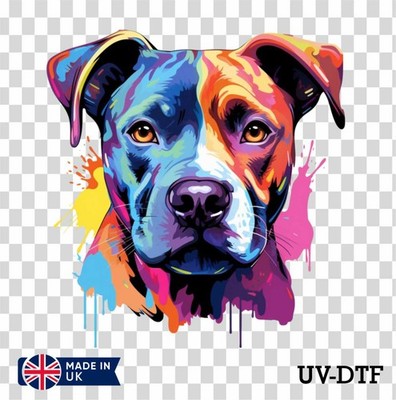 Bunter Pit Bull Terrier Hund UV DTF Aufkleber - Glas Laptop Becher Tasse jb104