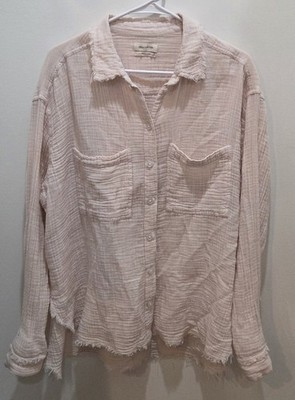 Urban Outfitters Pink Gauzy Cotton Oversized Button Up Shirt  Large Beachy Boho