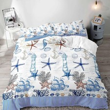 3PCS Nautical Duvet Cover King Bedding Set, Coastal Beach Ocean Sea Starfish ...