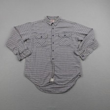 Vintage Levis Shirt Mens Medium Blue Beige Plaid Flannel Button Up Field 90s