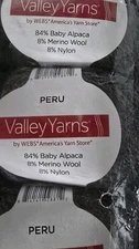 3-SKEINS-VALLEY YARNS PERU ALPACA WOOL NYLON BLEND 50G COLOR ASH